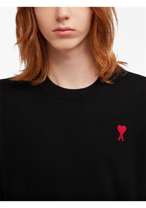 Black logo-embroidered jumper - men AMI PARIS | BFHKS111KN0025001